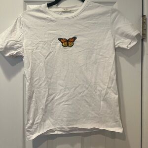 Brandy Melville White Tee with Orange Butterfly